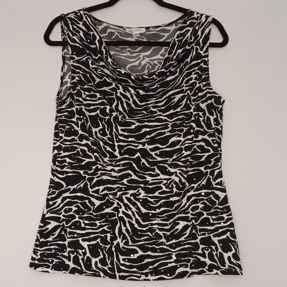 Women's Tahari Zebra Print Sequin Cowl Neck Blouse‎ Size Medium
